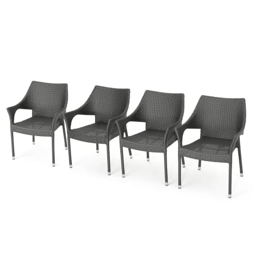Set of 4 Grey PE Wicker Stackable Armchairs P21624