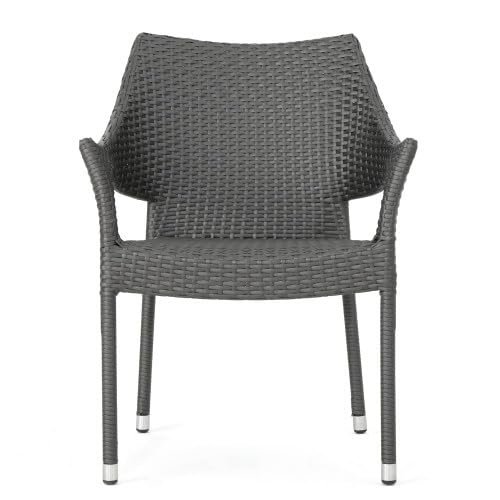 Set of 4 Grey PE Wicker Stackable Armchairs P21624