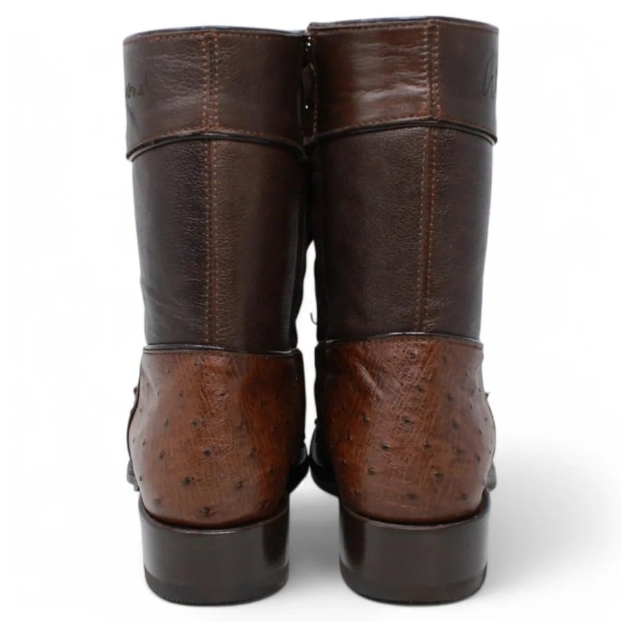 Brown Ostrich Skin Western Cowboy Boots with Zipper S5979
