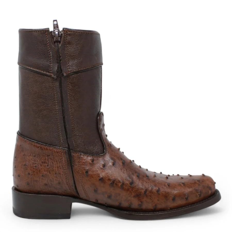 Brown Ostrich Skin Western Cowboy Boots with Zipper S5979