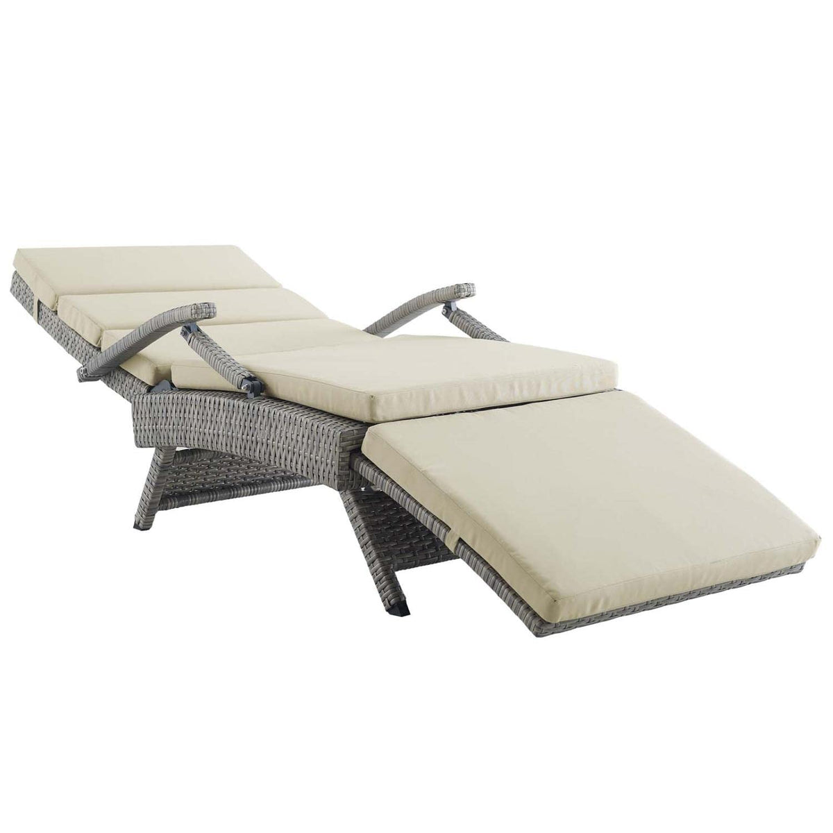Light Gray Beige Wicker Rattan Chaise Lounge W1356