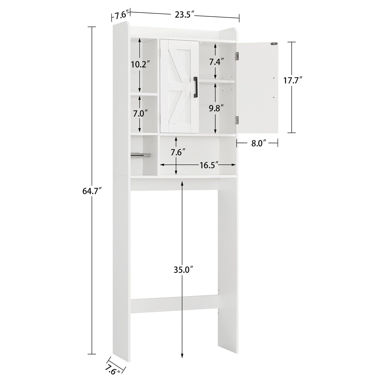 Over The Toilet Storage Cabinet with 4 Open Shelves and Adjustable Shelf, White W9637