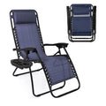 NavyBlue Adjustable Folding Zero Gravity Lounge Chair with Pillow and Cup Holder X392344