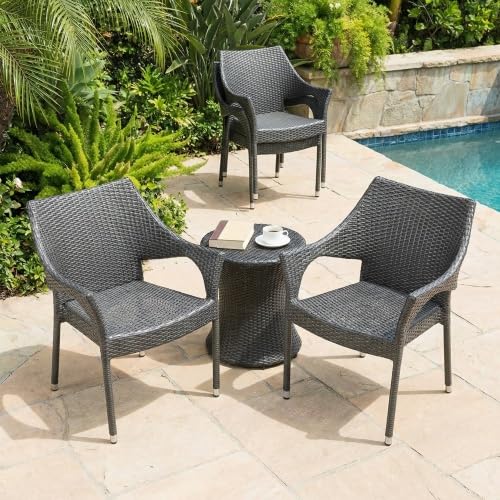 Set of 4 Grey PE Wicker Stackable Armchairs P21624