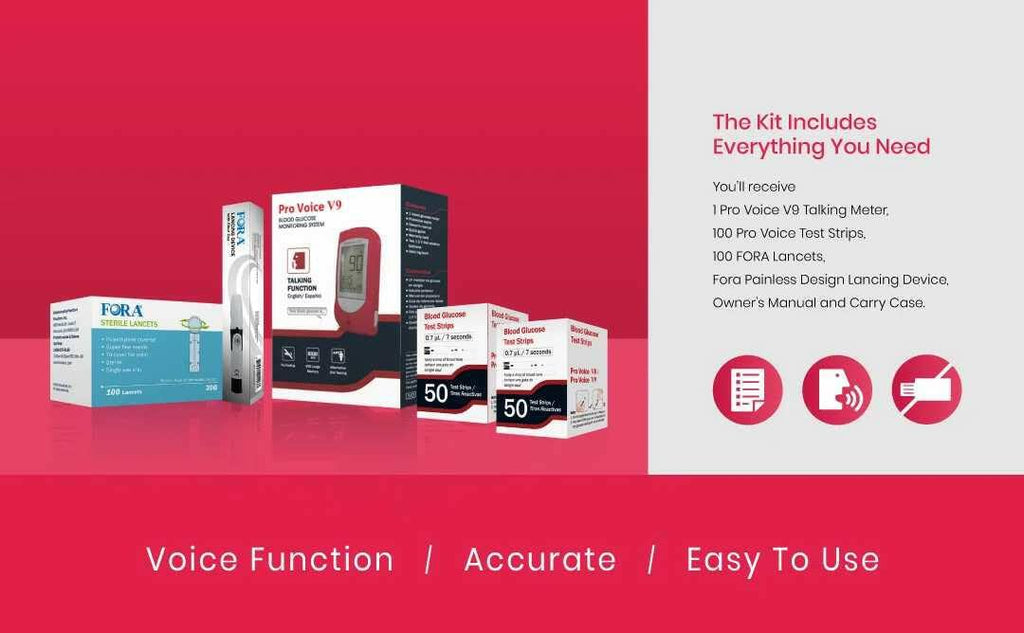Talking Glucometer Diabetes Testing Kit with 100 Test Strips and 100 Lancets E925134