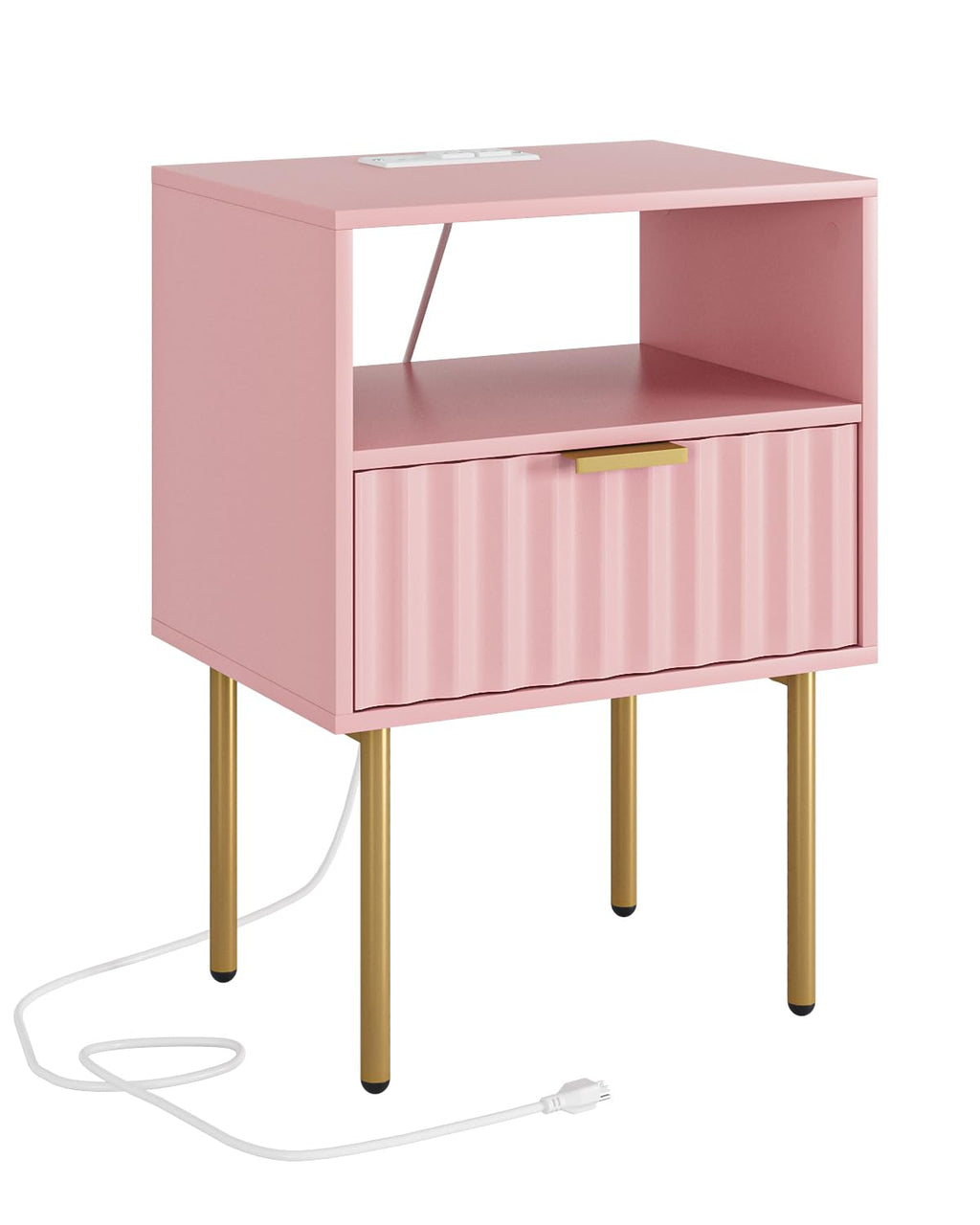 Pink Fluted Nightstand with Charging Station K525