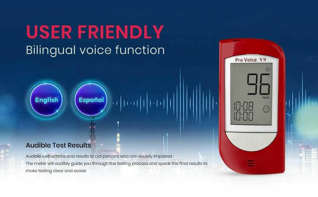Talking Glucometer Diabetes Testing Kit with 100 Test Strips and 100 Lancets E925134