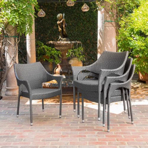 Set of 4 Grey PE Wicker Stackable Armchairs P21624