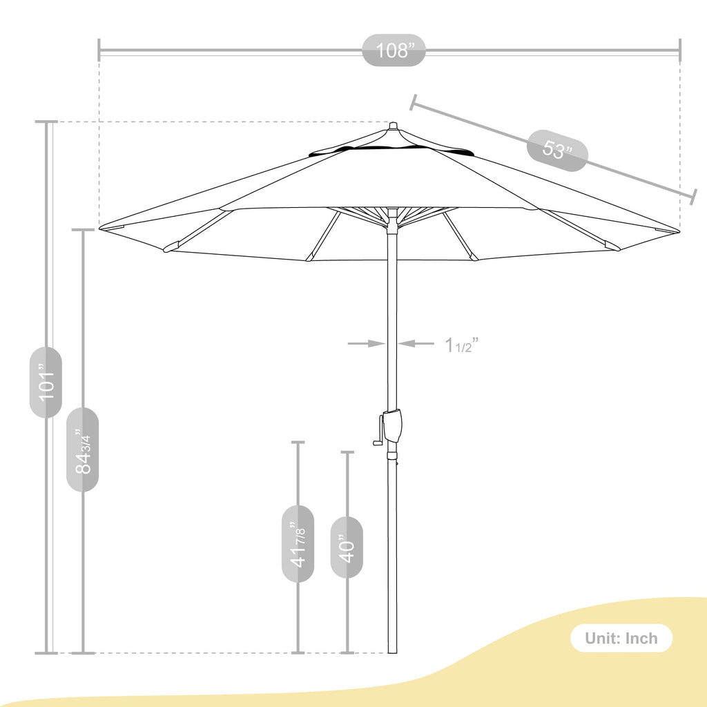 9' Round Aluminum Outdoor Patio Umbrella N143