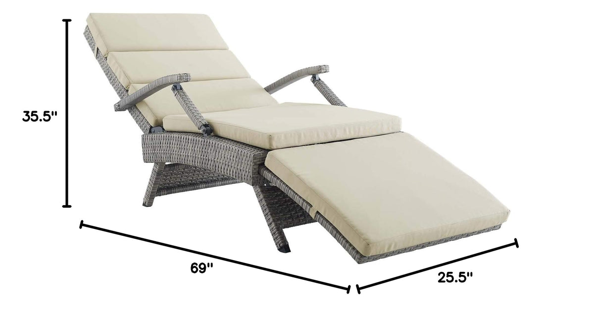 Light Gray Beige Wicker Rattan Chaise Lounge W1356