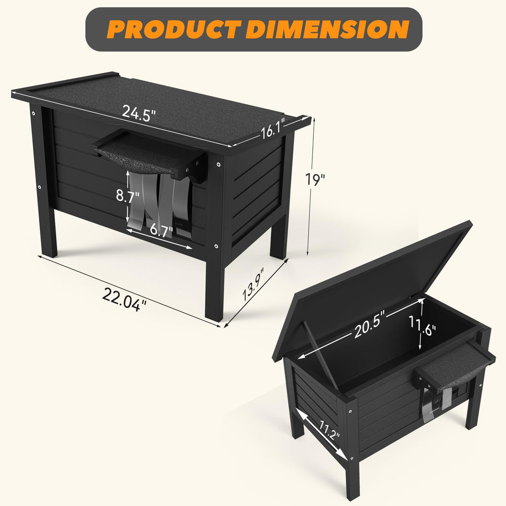 Weatherproof Insulated Solid Wood Outdoor Cat House I751359