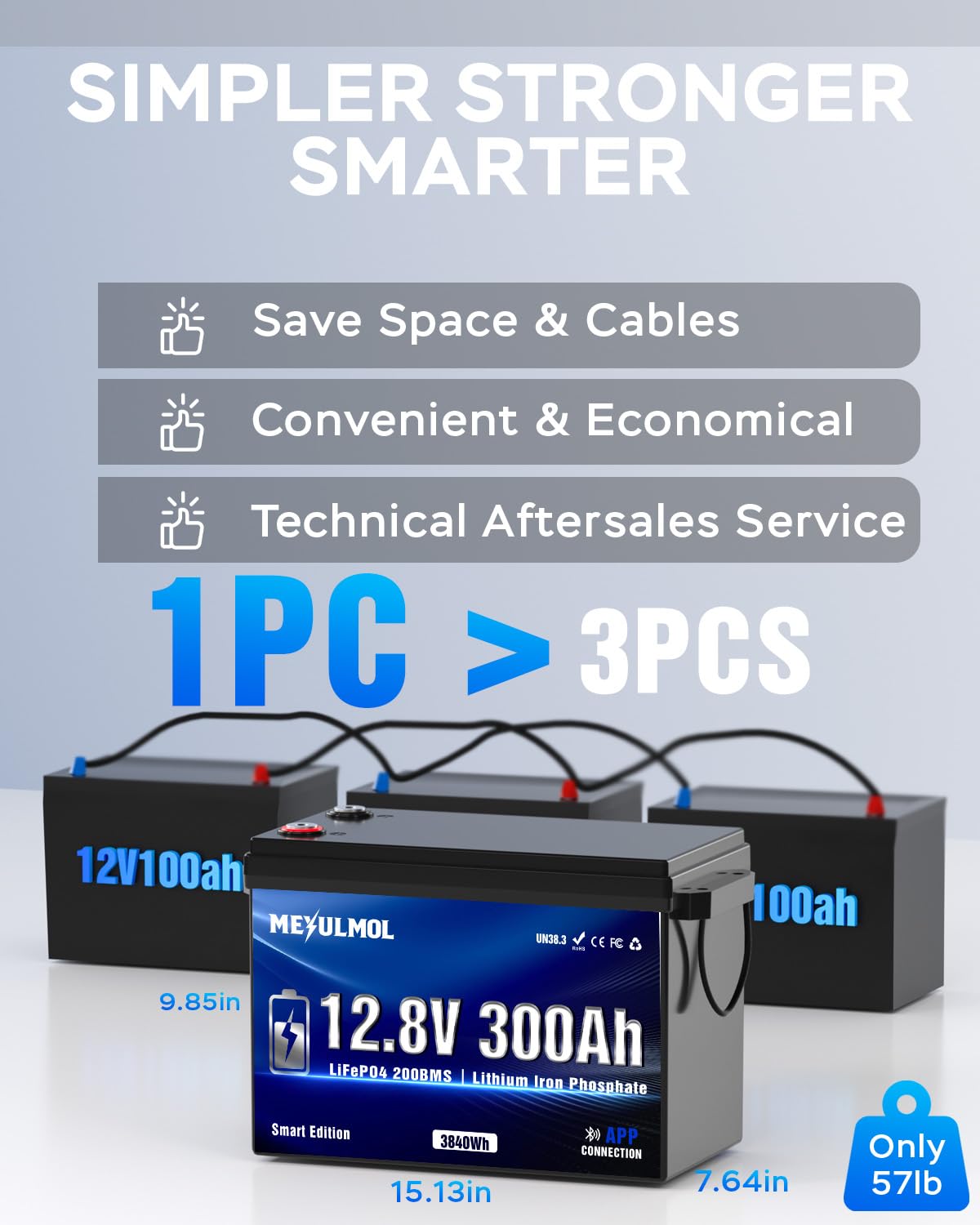 12V 300Ah LiFePO4 Lithium Battery with 200A BMS L368347
