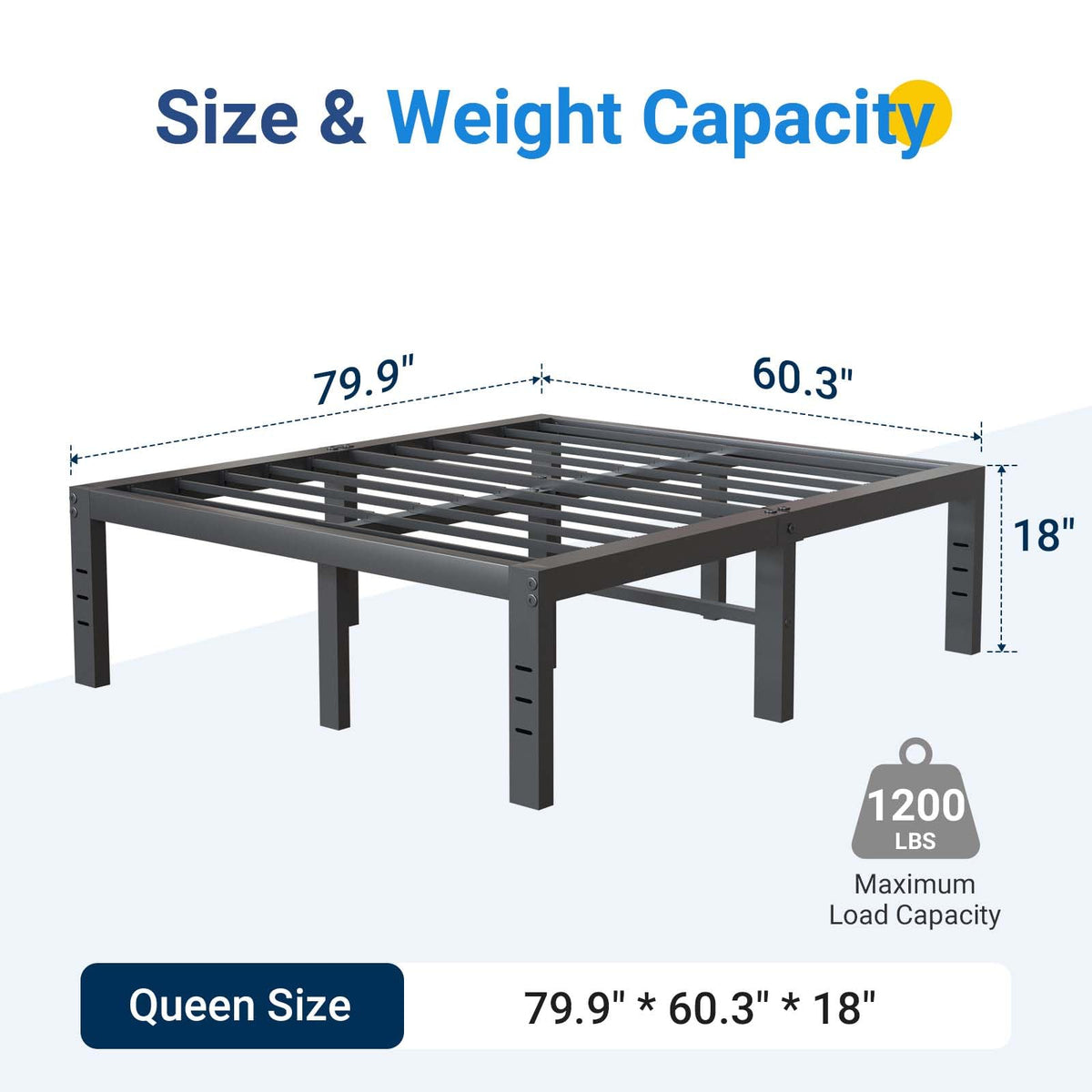 Queen Size 18 Inch Metal Platform Bed Frame H61238