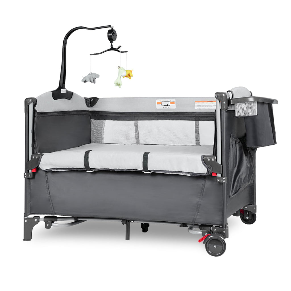 5-in-1 Pack and Play Baby Bassinet Bedside Sleeper Grey A909