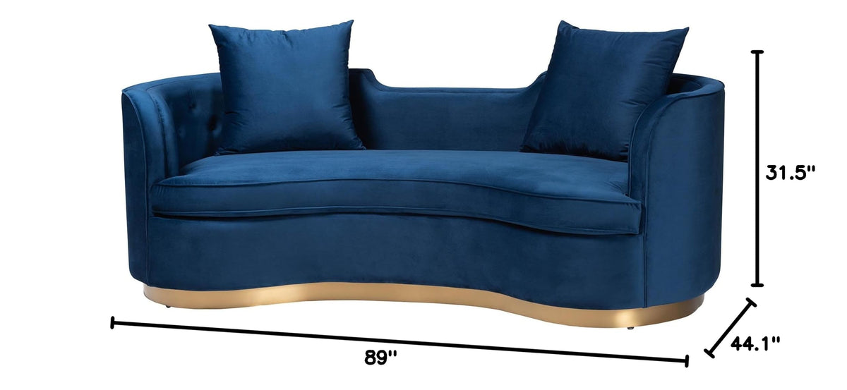 Navy Blue Velvet and Brushed Gold Metal Sofa K46256