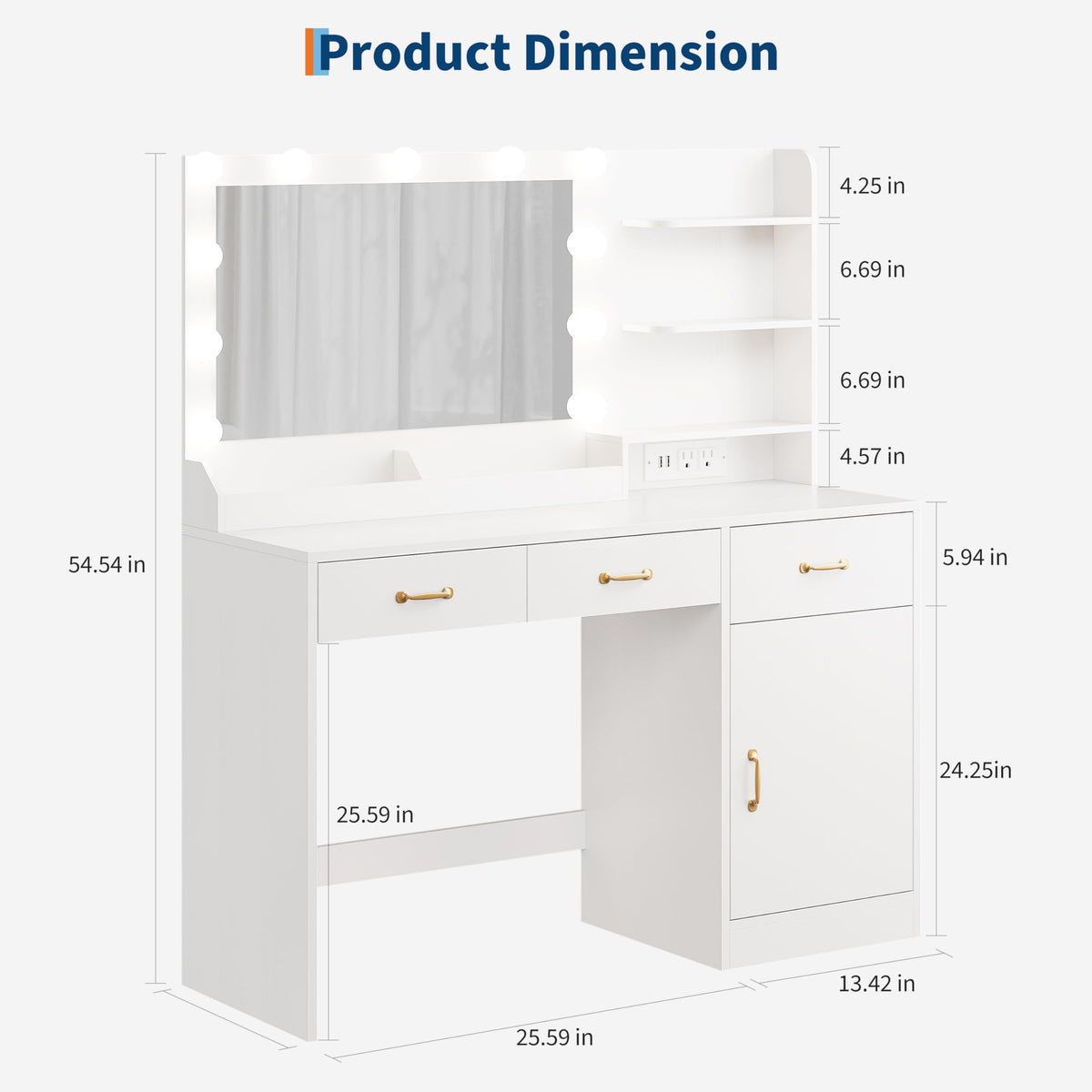 White Vanity Desk with Mirror and Lights B18746