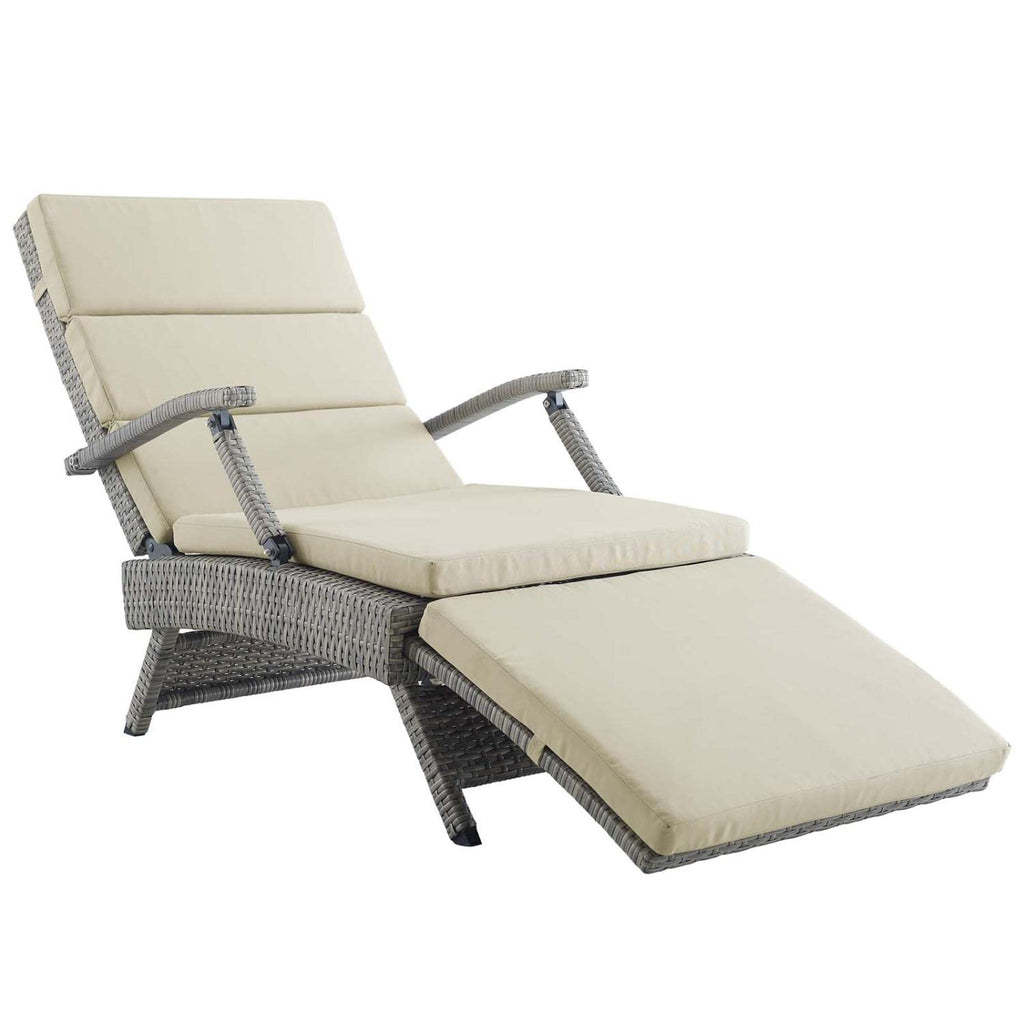 Light Gray Beige Wicker Rattan Chaise Lounge W1356
