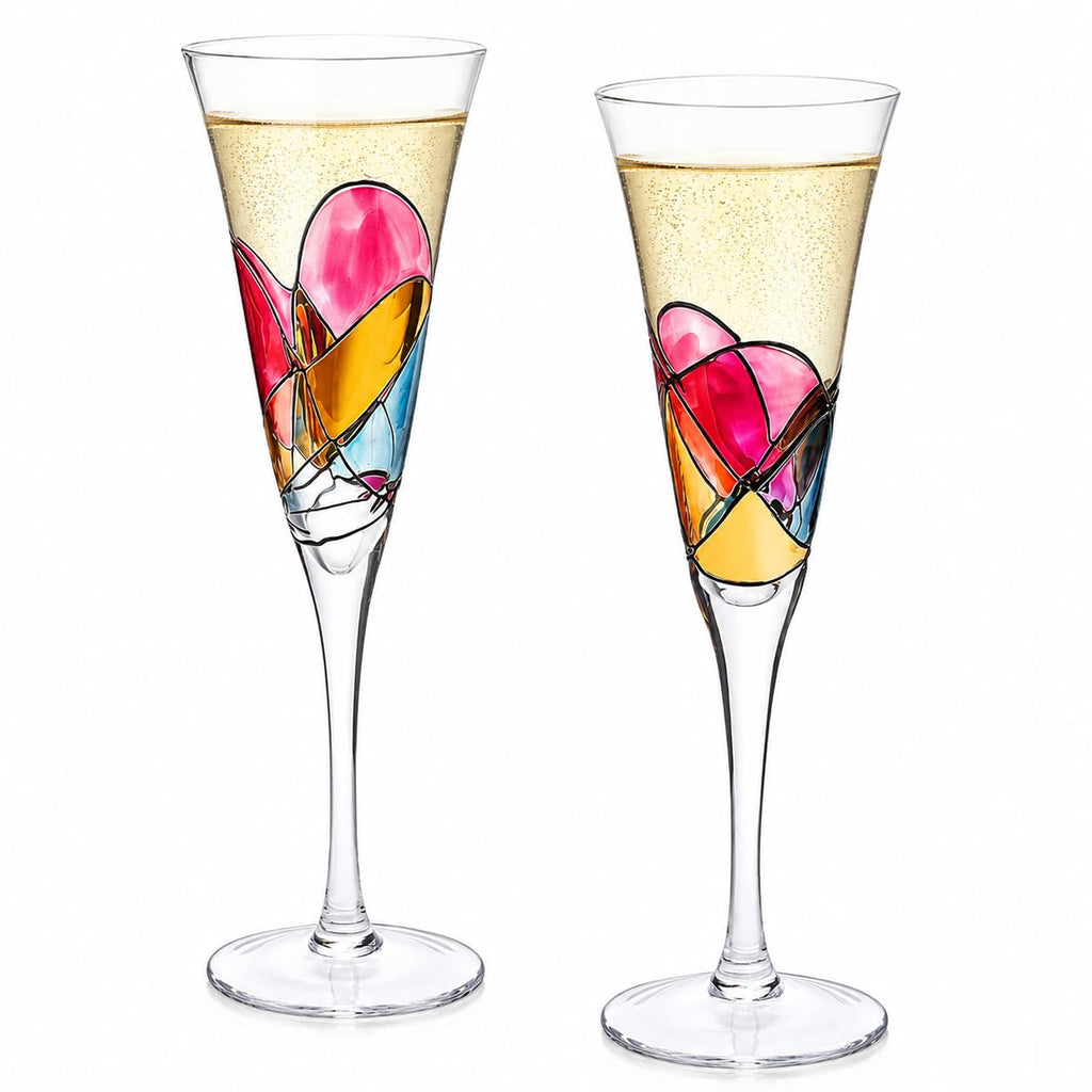 Hand Painted Martini Champagne Cocktail Glasses 2 Set X4838
