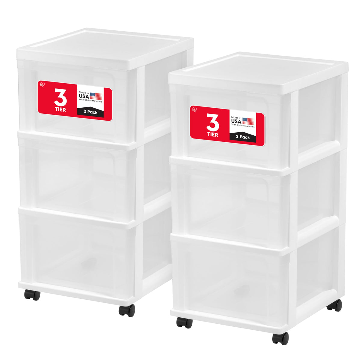 3 Drawer White Clear Storage Organizer Rolling Cart Z4574