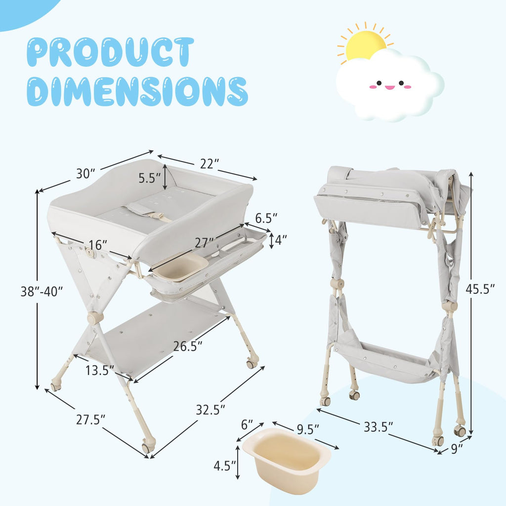 Portable Foldable Baby Changing Table with Wheels G2741