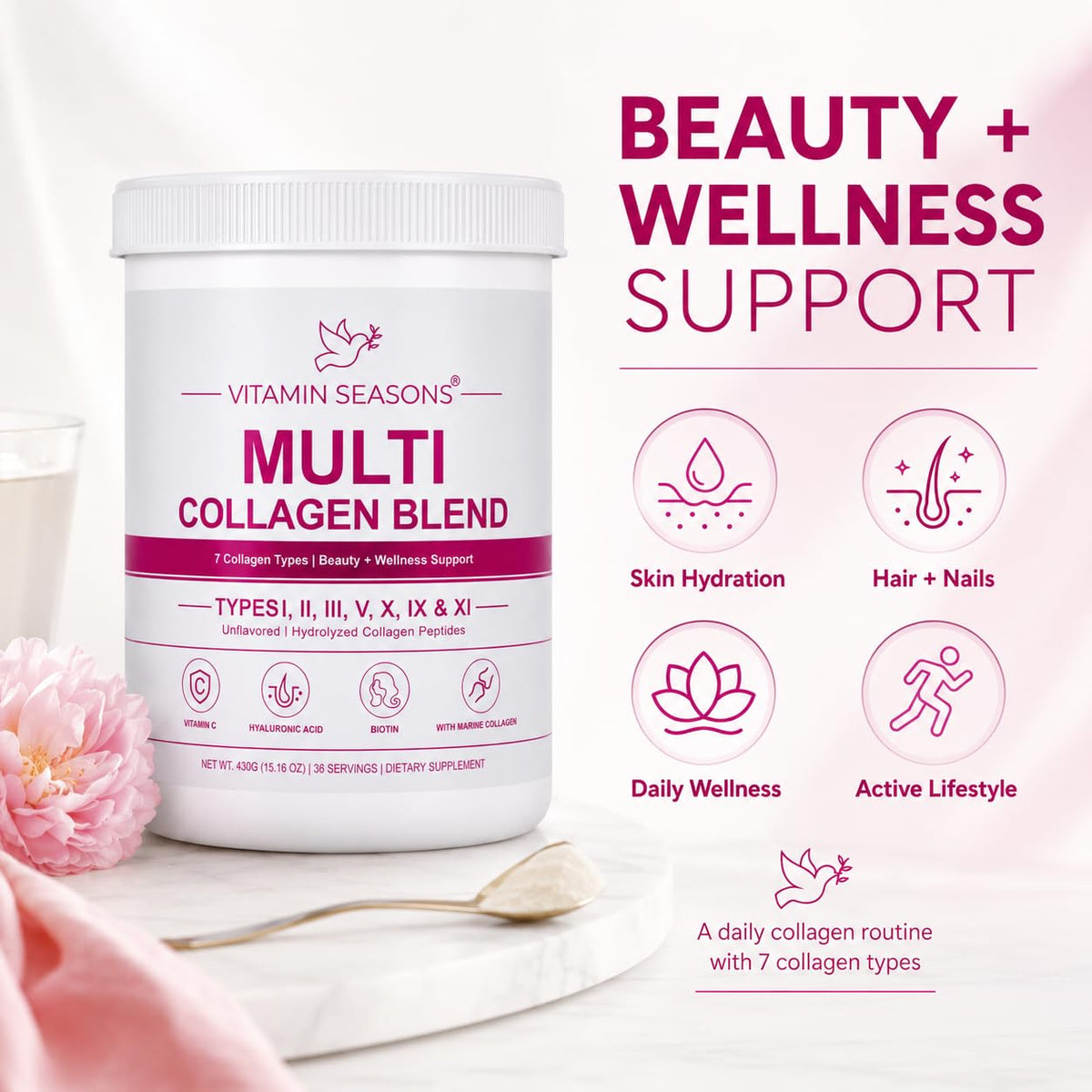Unflavored Hydrolyzed Collagen Peptides Powder 15.16 oz R55524
