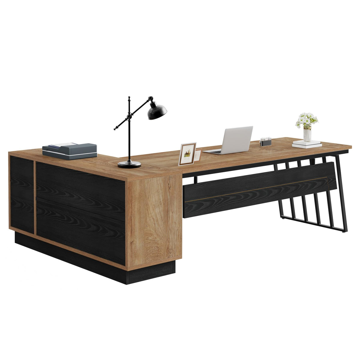 71-Inch L-Shaped Executive Desk with Cabinet R8112