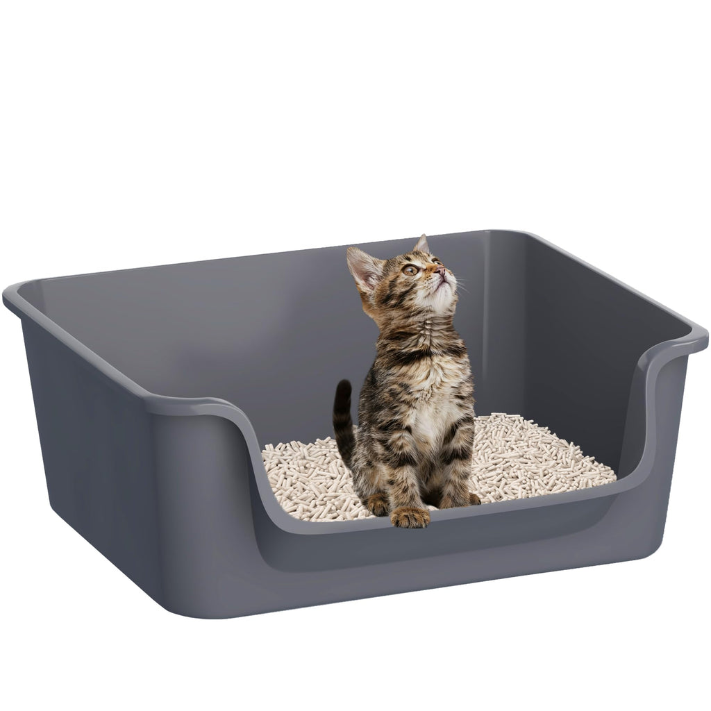 Open-Top High Sides Cat Litter Box with Low Entrance Y6162