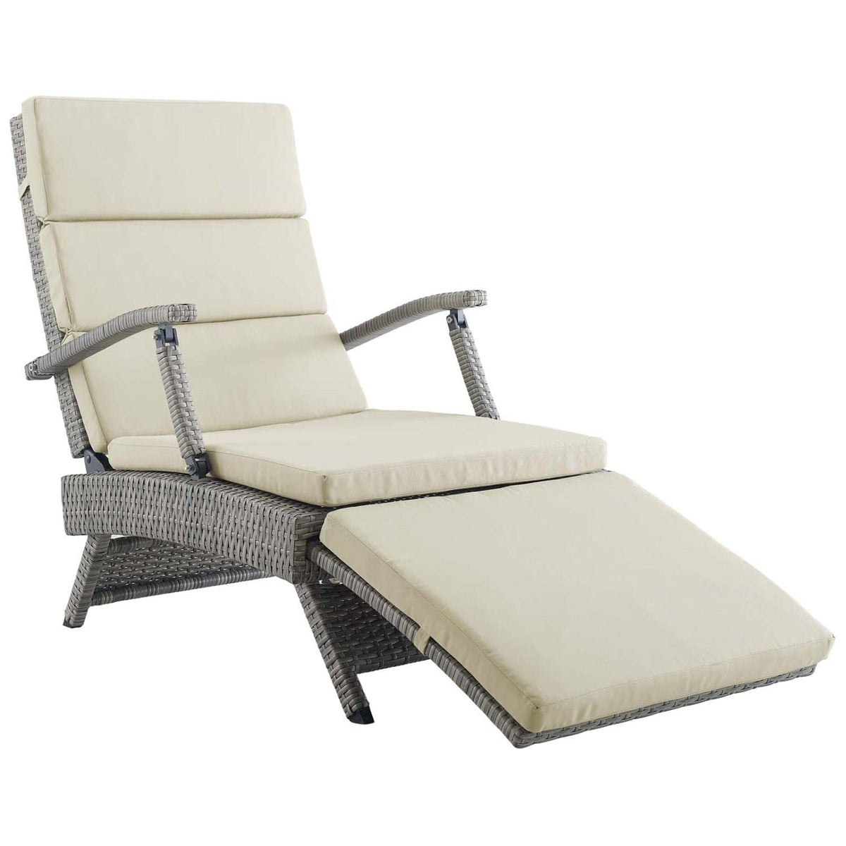 Light Gray Beige Wicker Rattan Chaise Lounge W1356