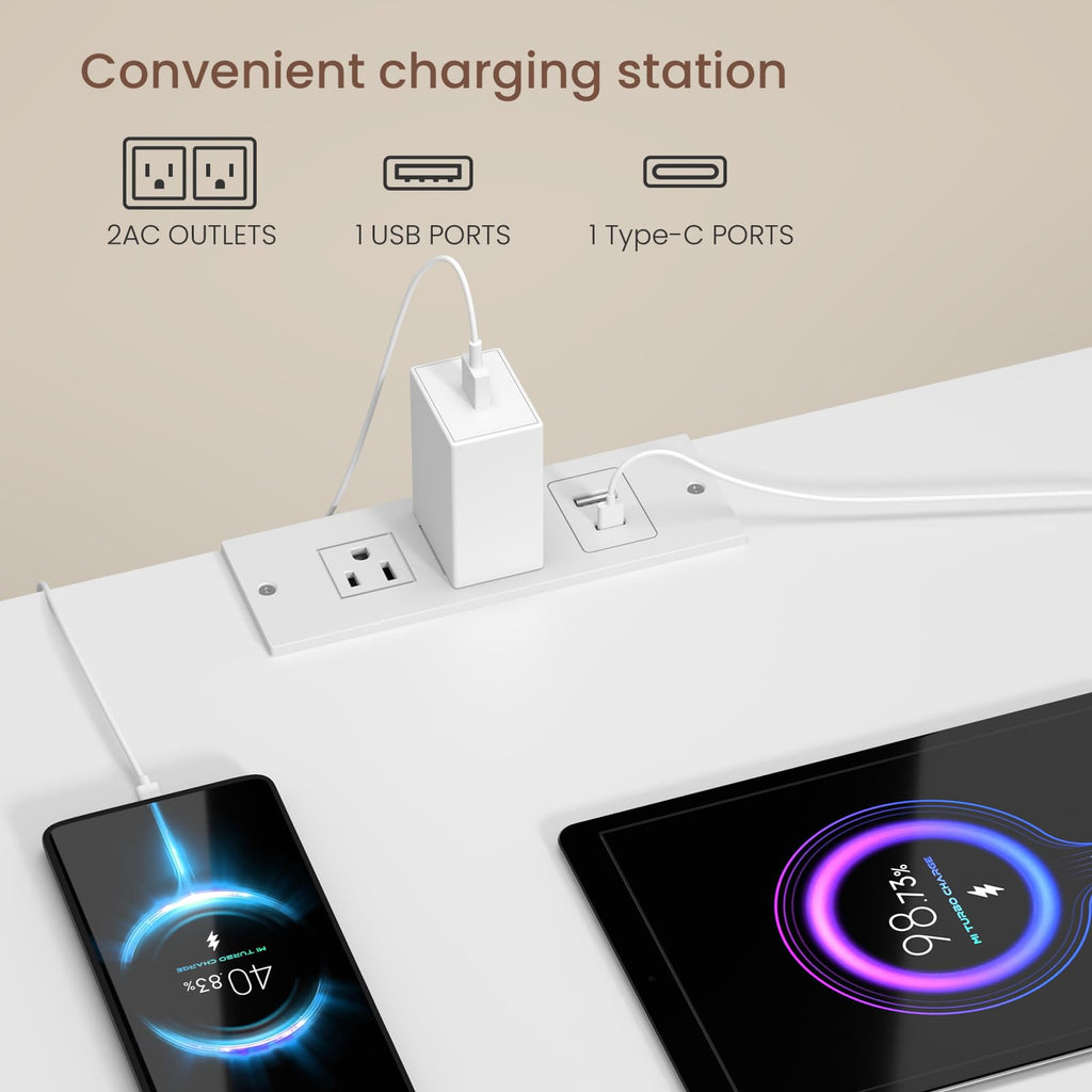 White Nightstand with Charging Station and Hidden Drawer M693