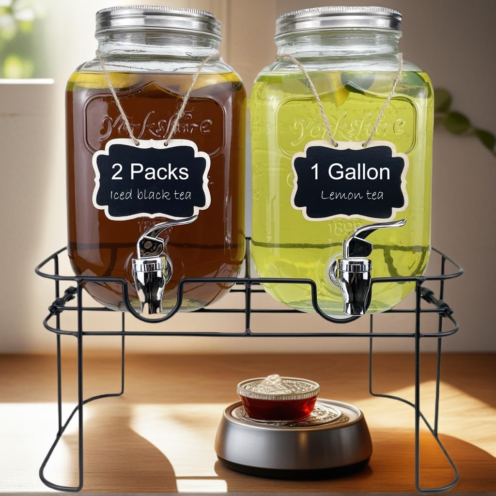 1 Gallon Glass Drink Dispenser with Spigot, 2 Packs R156