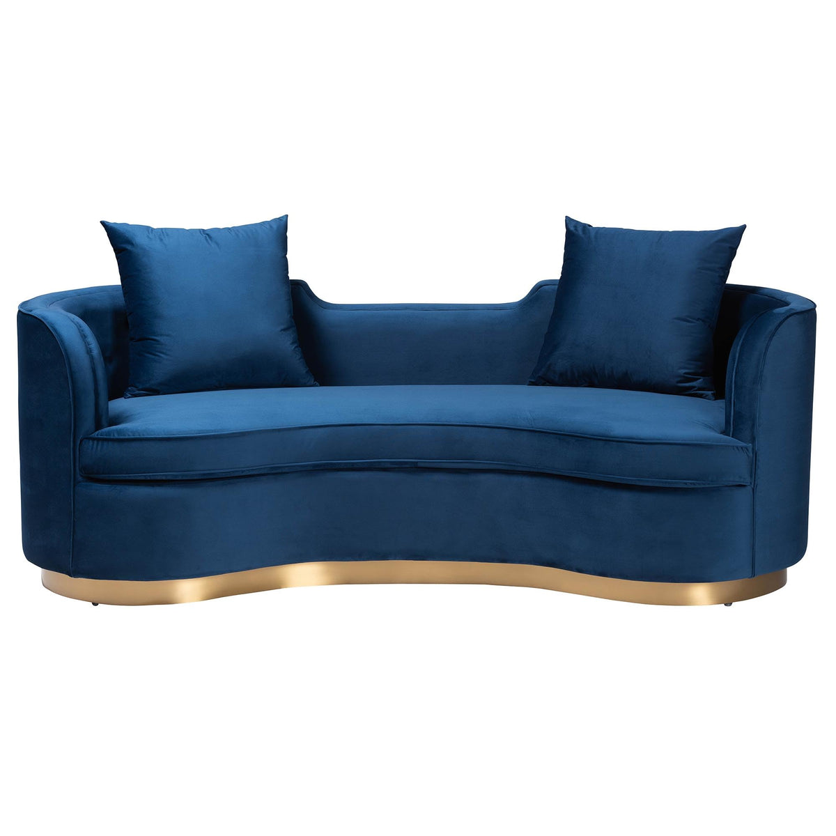Navy Blue Velvet and Brushed Gold Metal Sofa K46256