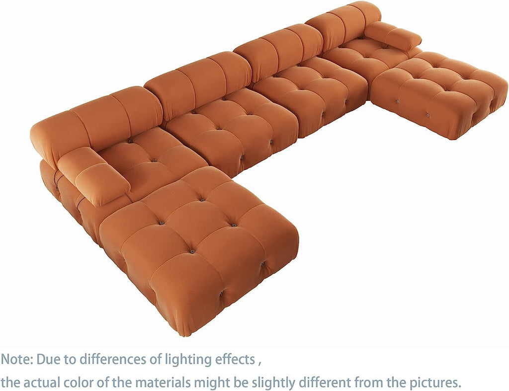 Orange Velvet U-Shaped Sectional Sofa with Chaise Y1659