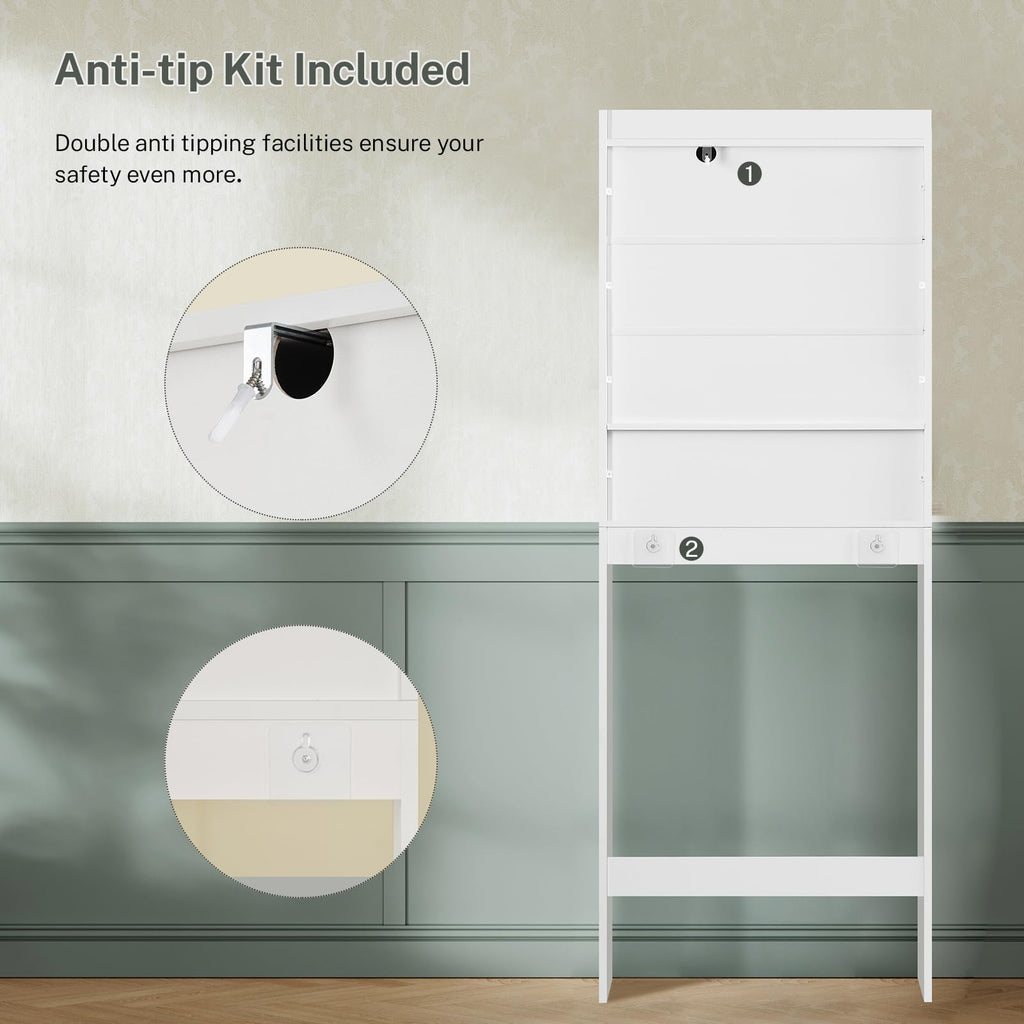 Over The Toilet Storage Cabinet with 4 Open Shelves and Adjustable Shelf, White W9637