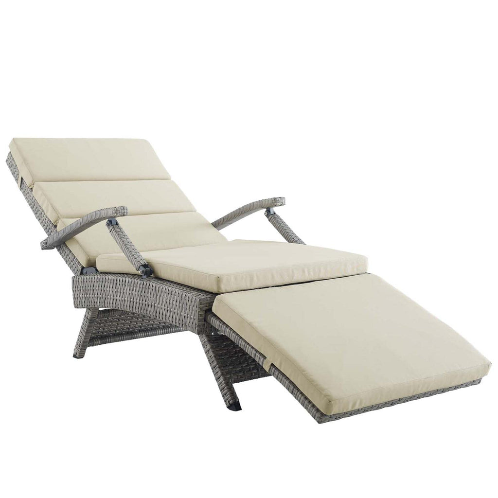 Light Gray Beige Wicker Rattan Chaise Lounge W1356