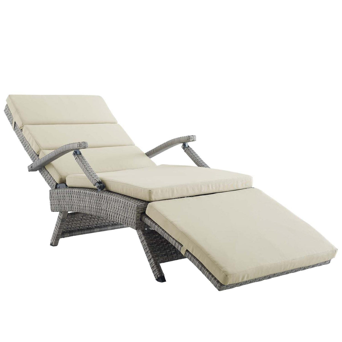 Light Gray Beige Wicker Rattan Chaise Lounge W1356