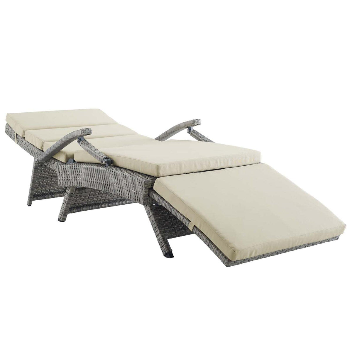 Light Gray Beige Wicker Rattan Chaise Lounge W1356