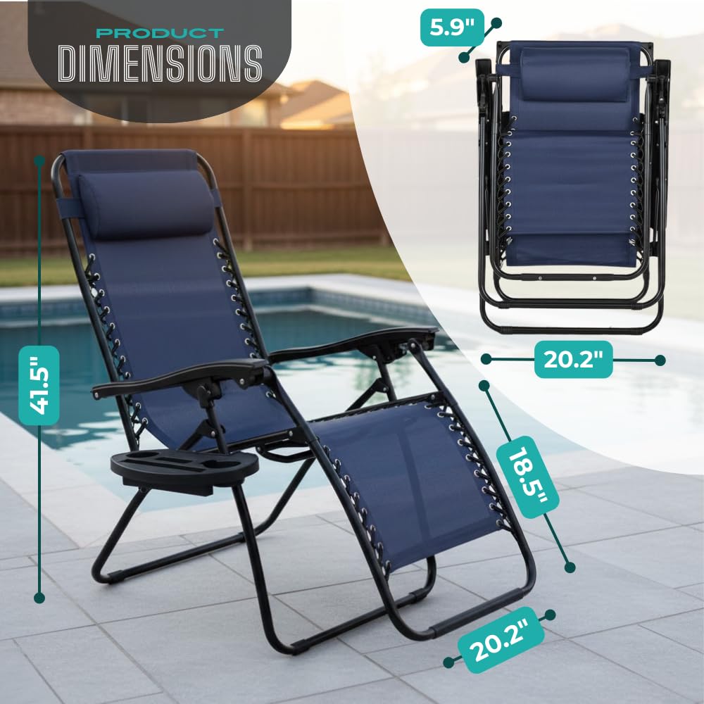 NavyBlue Adjustable Folding Zero Gravity Lounge Chair with Pillow and Cup Holder X392344