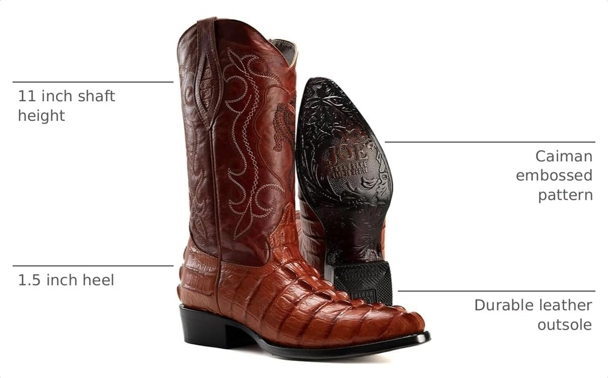 Men’s Genuine Leather Caiman Print J-Toe Western Boots G3625