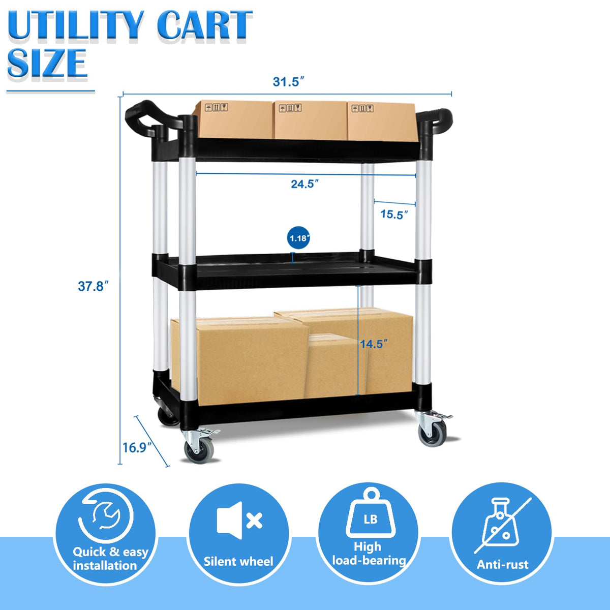 3 Tier Plastic Utility Cart with Wheels D504159