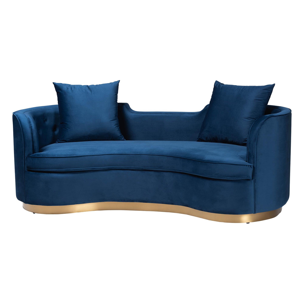 Navy Blue Velvet and Brushed Gold Metal Sofa K46256
