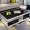 Modern Rectangular Glass Coffee Table with White Wood Base and Storage Y78884
