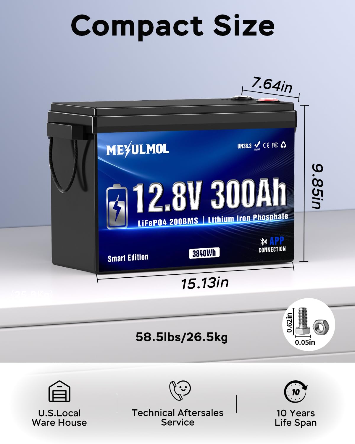 12V 300Ah LiFePO4 Lithium Battery with 200A BMS L368347
