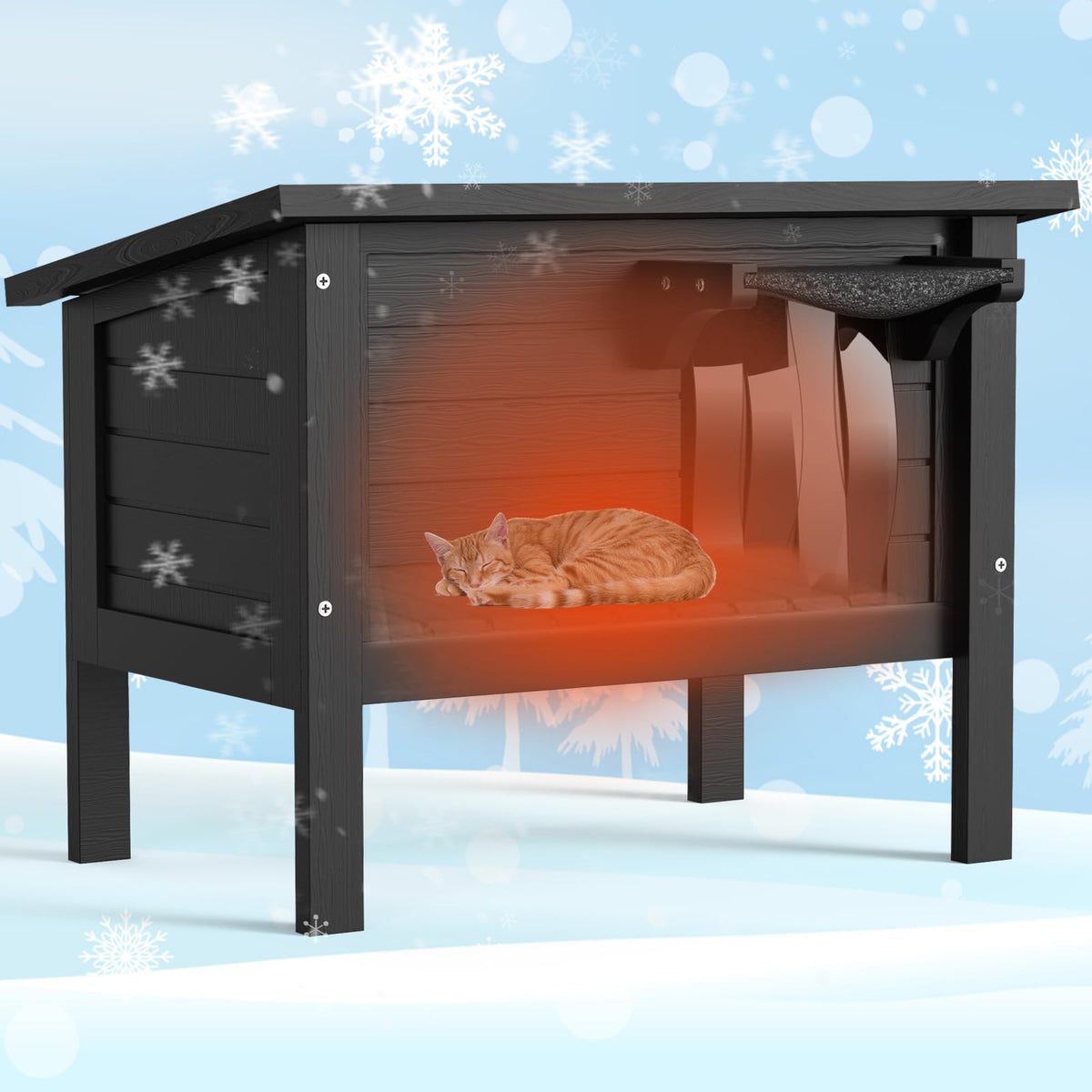 Weatherproof Insulated Solid Wood Outdoor Cat House I751359