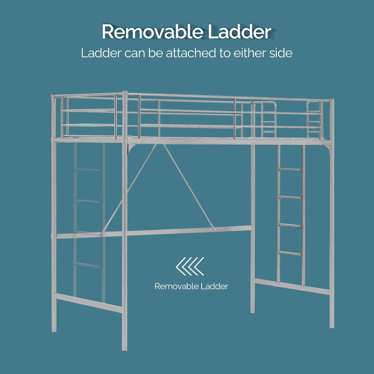 71 Inches Tall Twin Size Metal Loft Bed with Ladder and Safety Guard Rails, Gray P373198