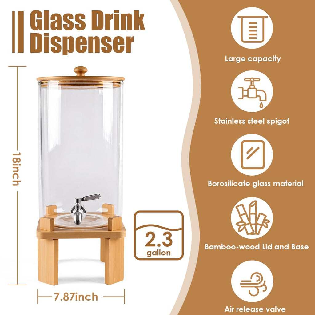 2.3 Gallon Glass Beverage Dispenser with Spigot V7890