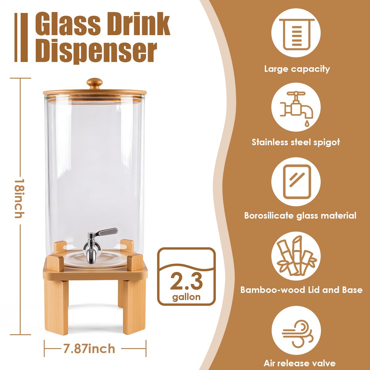 2.3 Gallon Glass Beverage Dispenser with Spigot V7890