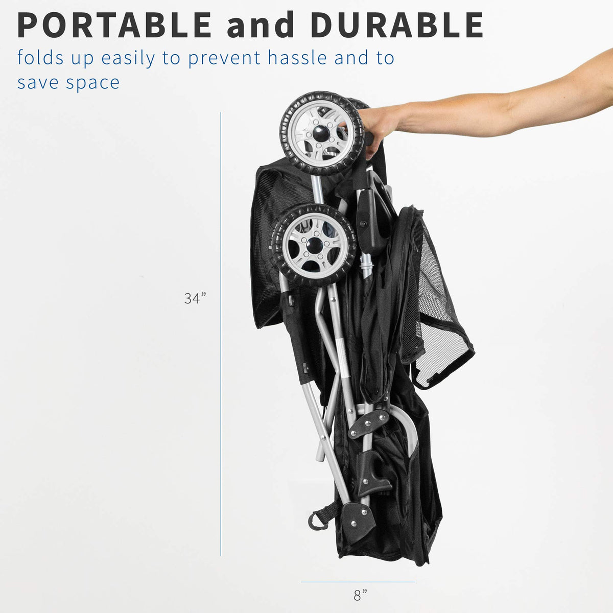 Black 4 Wheel Foldable Pet Stroller K2051