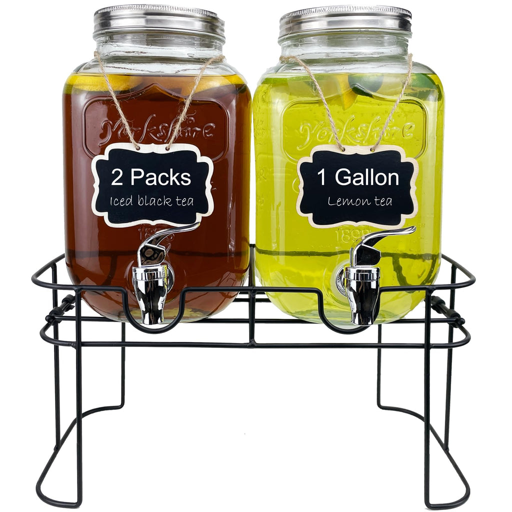 1 Gallon Glass Drink Dispenser with Spigot, 2 Packs R156