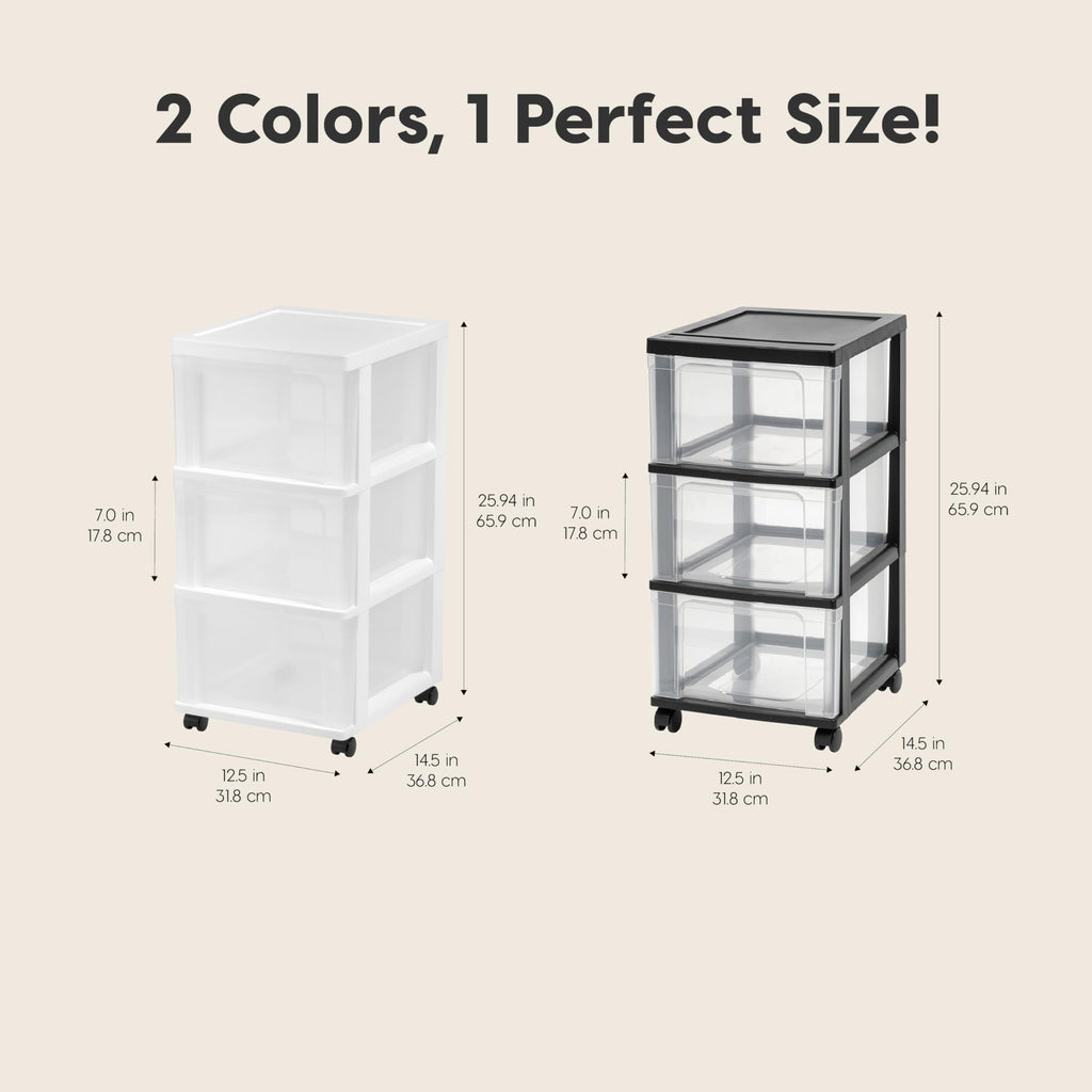 3 Drawer White Clear Storage Organizer Rolling Cart Z4574