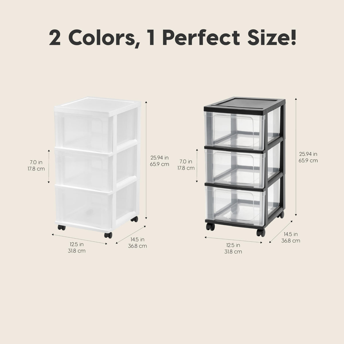 3 Drawer White Clear Storage Organizer Rolling Cart Z4574